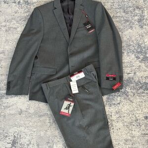 Perry Ellis Gray Suit Wool-Blend Modern Style